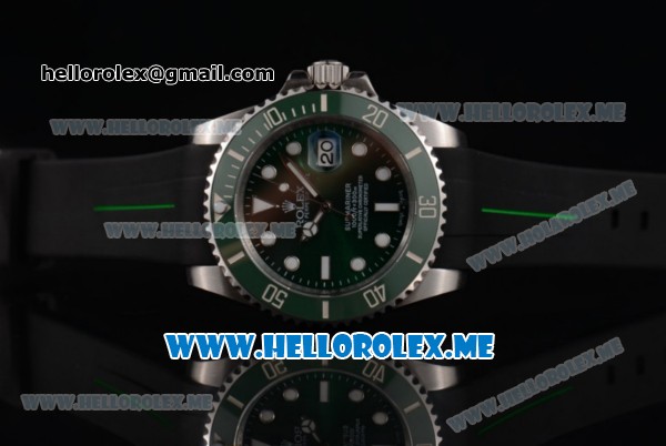 Rolex Submariner Swiss ETA 2836 Automatic Steel Case with Green Rubber Strap and Green Dial Dot Markers - Click Image to Close